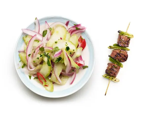 Thai Beef Skewers With Pickled Cucumbers Recipe Chef S Resource Recipes