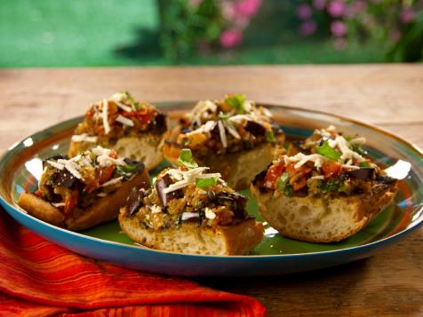 Grilled Eggplant Caponata Bruschetta with Ricotta Salata