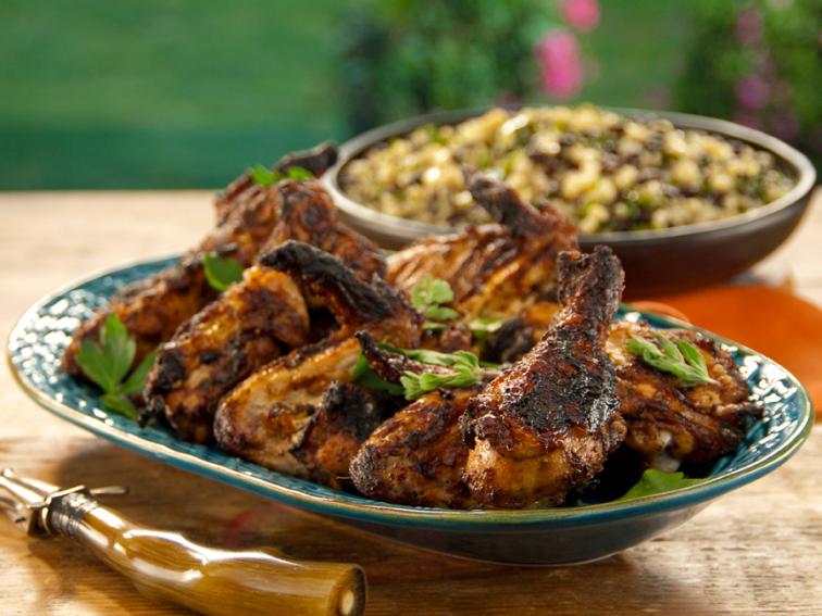 Charcoal Grilled Chicken SinaloaStyle with Grilled Corn, Black Bean