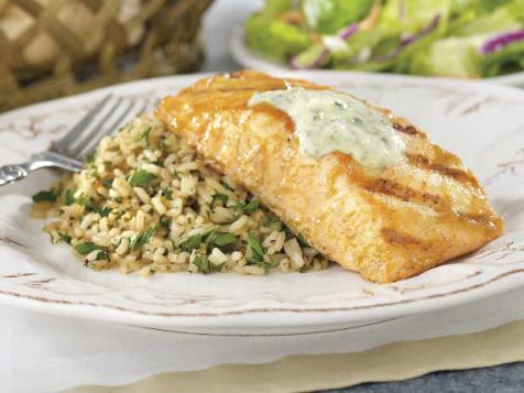 Mustard and Brown Sugar Salmon with Herbed Rice