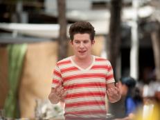 Contestant Justin Warner of Team Alton presenting their dishes for the Star Challenge "SoBe Nikki Beach Family PArty" as seen on the Next Food Network's Star, Season 8.