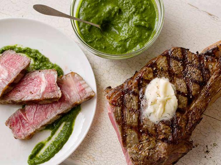 Grilled Rib Eye Steak with Romaine Marmalade and Watercress Recipe