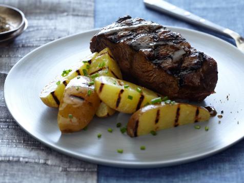 Whiskey Glazed Flat Iron Steaks and Grilled Potatoes