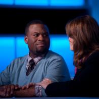 Contesant Judson Allen is eliminated and Martie Duncan of Team Alton is safe in the Pitch Room Elimination for Producer's Challenge "Throw Dart at US Map" as seen on Food Network's Star, Season 8.