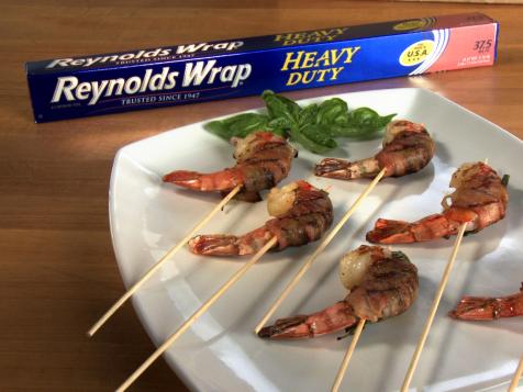 Bacon, Shrimp and Basil Skewers