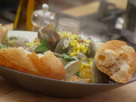 Steamed Littleneck Clams with Sweet Corn and Basil