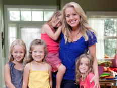 Ten Dollar Dinner host Melissa d'Arabian with all of her daughters Margaux (up)  Charlotte (grey), Valentine (yellow) and Oceanne (tutu), as seen on Food Networks Ten Dollar Dinners, season 7.