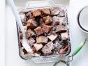 MEXICAN CHOCOLATE BREAD PUDDING, Marcela Valladolid, Mexican MadeEasy/MoneySavingMeals, Food Network, Unsalted Butter, Bread Cubes, Milk,Mexican Chocolate, Granulated Sugar, Eggs, Raisins, Cinnamon, Powdered Sugar