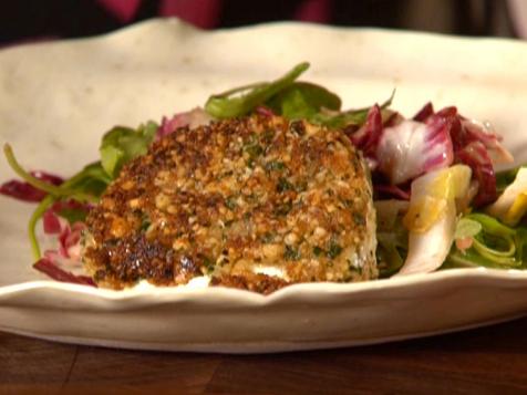 Wilted Bitter Greens with Crispy Walnut Goat Cheese