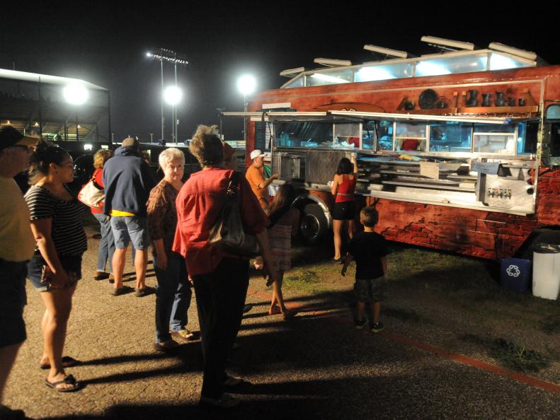 The crowd grows following the Amarillo Sox baseball game and people leaving the stadium try the food offered by the Food Network's The Great Food Truck Race, Season 3.