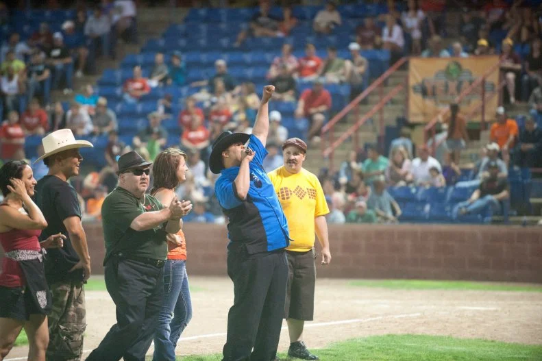 mike jones greeting the huge crowd at the sox baseball stadium right before the 7th ending stretch, amarillo sox stadium, amarillo texas