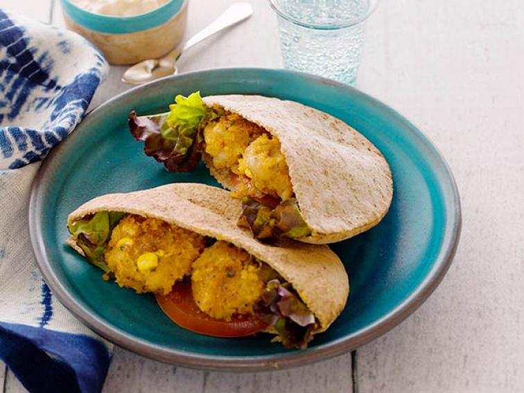 Veggie Mini Burger Pita with Cucumber Yogurt Sauce Recipe Jeff Mauro Food Network