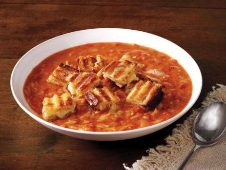 Easy Tomato Soup with Grilled Cheese Croutons