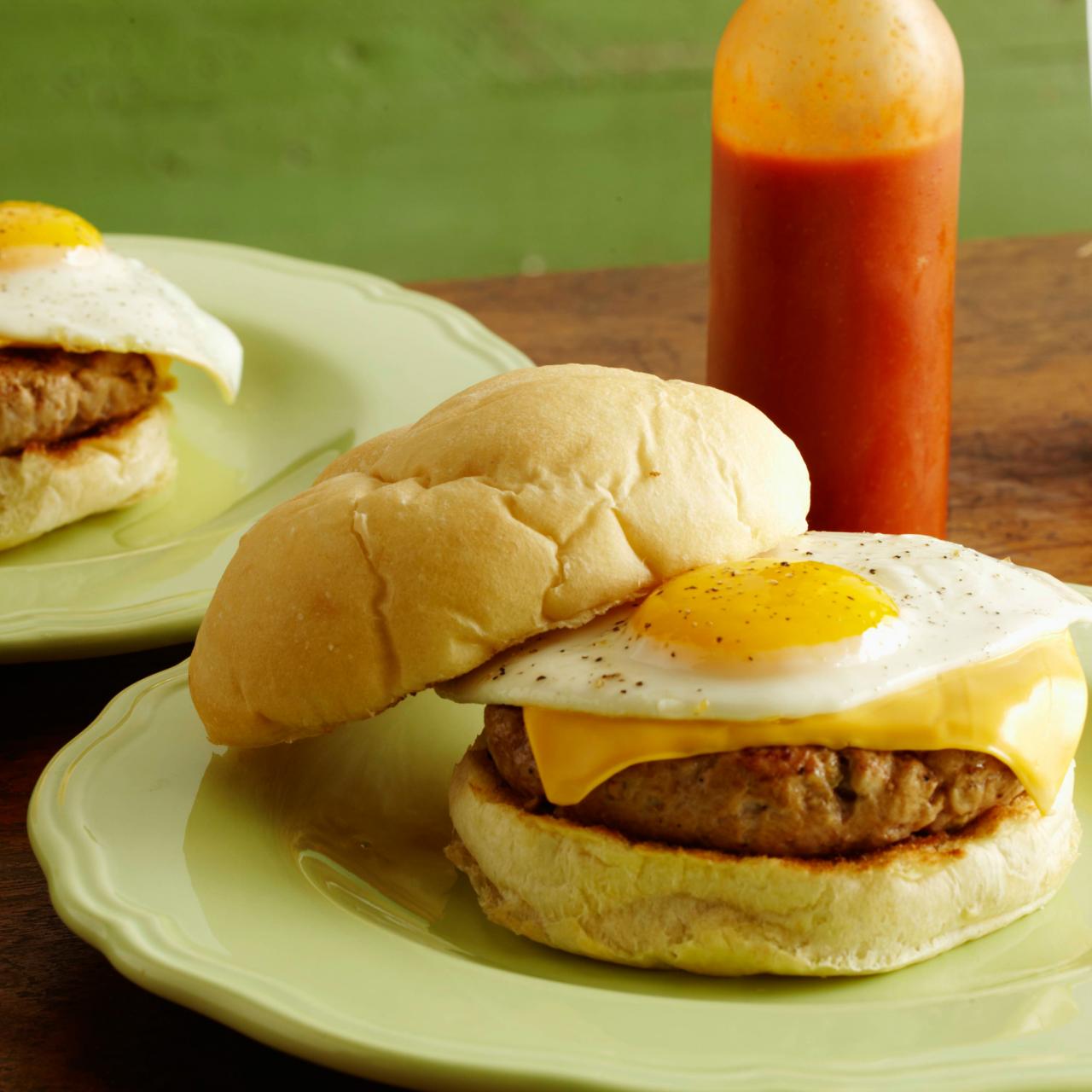 Smashed Sausage Breakfast Sandwich with Swiss Cheese