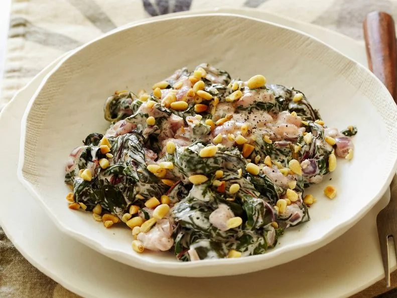 Healthy Creamed Swiss Chard with Pine Nuts