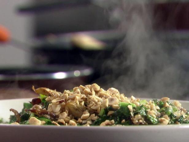 Farro with Asparagus, Hazelnuts and Kale Topped with Roasted Mushrooms image