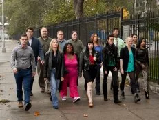 The Season 4 cast (L-R, front row) Michael Hayden, Diana Derosa, Carla Johnson, Crystal Lonneberg, Carrie Lee Riggins, Alina Bolshkova and Rasheeda Brown. (L-R back) Alex Stein, Tim Burger, Mike Paul, Dr. Bob Schaefer, Sue Mangogna, Chet Pourciau and Aadip Desai, as seen on Food Network's Worst Cooks in America, Season 4