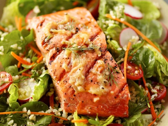 Garlic Grilled Alaska Salmon Salad Recipe | Food Network