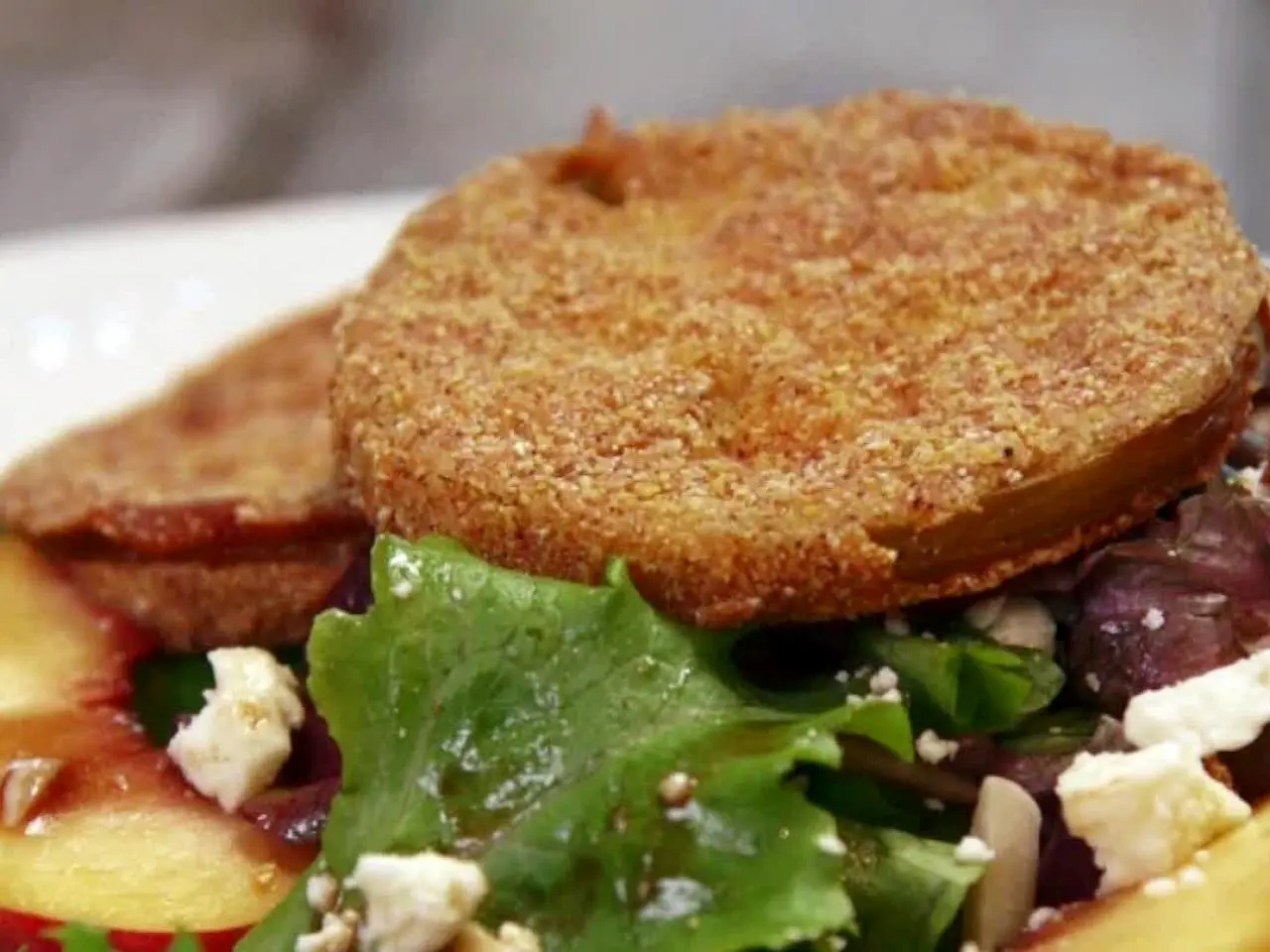 fried green tomato salad with buttermilk dressing Balsamic Vinaigrette dark green quincess dress