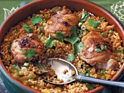 Garlic Chicken with Israeli Couscous for Anne Burrell's Cookbook, "Own Your Kitchen" 2013