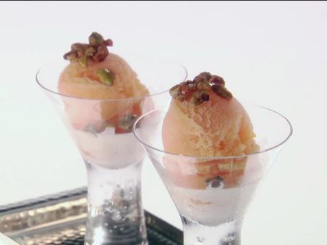 Tangerine Sorbet with Vanilla Cream and Candied Pistachios