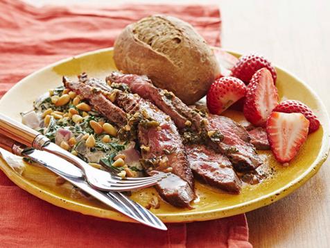 Flank Steak with Creamed Swiss Chard and Pine Nuts