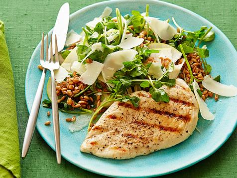Grilled Chicken with Spelt, Pear and Watercress Salad