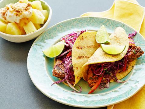 Grilled Chipotle Pork Tacos with Red Slaw and Brown Sugar Pineapple