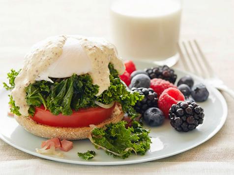 Kale and Tomato Eggs Benedict with Berries