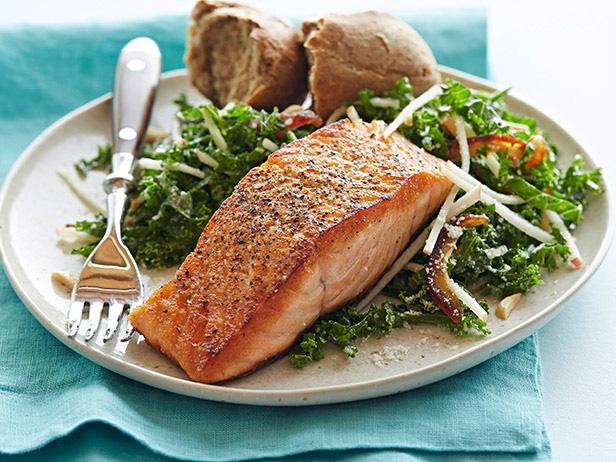 Pan-Seared Salmon with Kale and Apple Salad