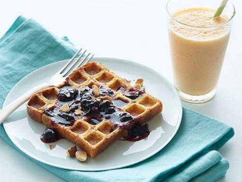 Waffled Blueberry French Toast with a Carrot-Ginger Smoothie