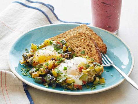 Zucchini "Hash Browns" and Eggs with Berry-Nana Smoothie
