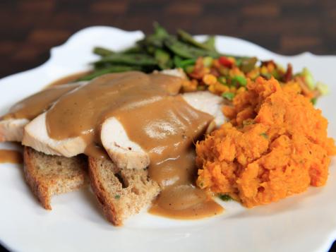 Soy and Cider Brined Turkey on Toast Points with Maple-Soy Gravy