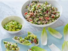 This refreshing, but hearty, Quinoa Salad recipe mixes fresh vegetables like cucumber, tomato and avocado, with tons of fresh herbs like parsley and mint, and a bright vinaigrette made with lemon juice and red wine vinegar.
