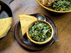 Virginia Willis' Collard Greens with Smoked Turkey Neck and Whole Grain Cornbread for FoodNetwork.com