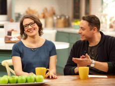 Pastry Chef Jenny McCoy reacts as she is introduced as seen on Food Network's The Kitchen, Season 1.