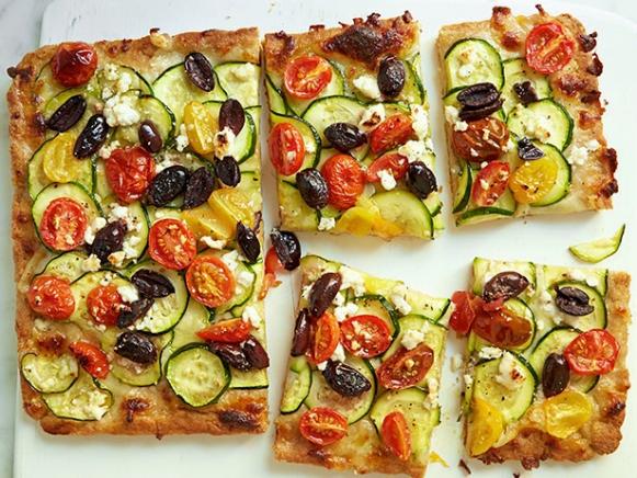 Whole-Wheat Cherry Tomato and Zucchini Pan Pizza Recipe | Food Network ...