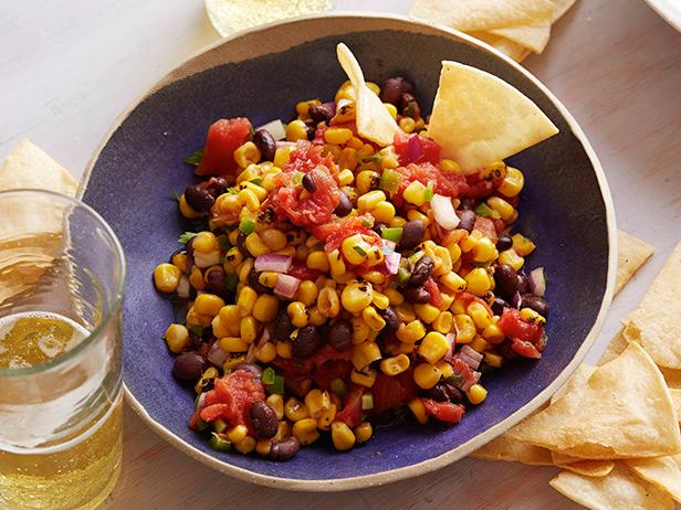 Grilled Corn and Bean Salsa with Baked Corn Chips