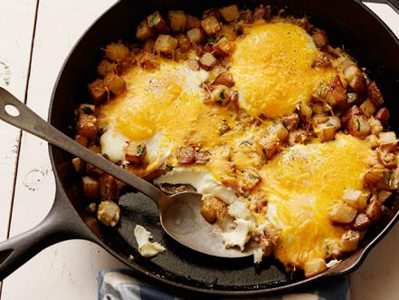 Baked Eggs with Farmhouse Cheddar and Potatoes Recipe | Food Network ...