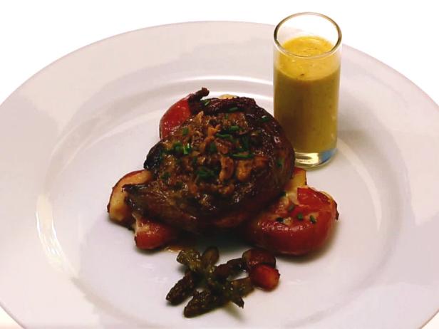 Flank Steak Wrapped Petit Filet with Smashed Potatoes with Creme Fraiche