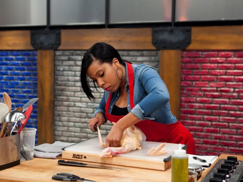 The red teams Rasheeda Brown begins to break down her whole chicken, she will try to recreate Chef Annes Chicken Scarpiello with Soft Parmigiano Polenta, As seen on Food Networks Worst Cooks in America, season 4