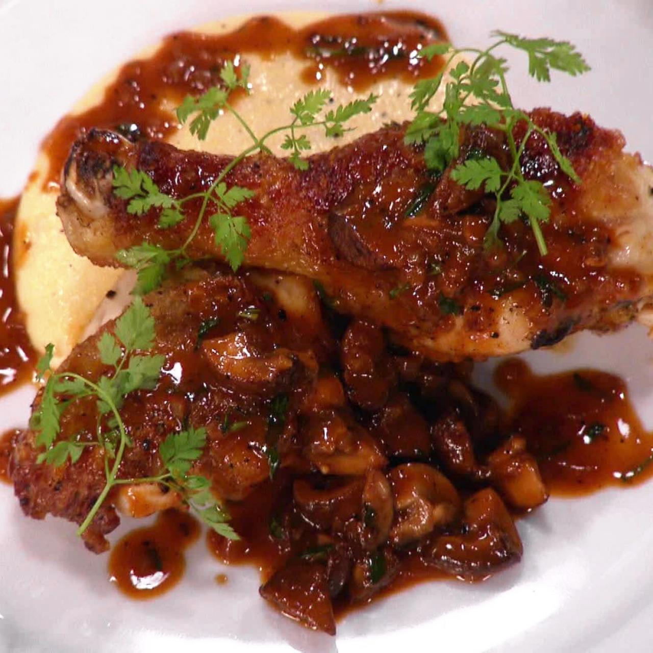 Chicken Chasseur Hunter Style Chicken with Creamy Polenta with Gruyere and Parmesan