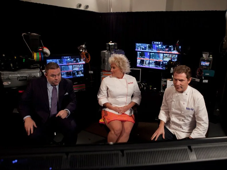 Special Guest Willie Degel, Chef Anne Burrell and Chef Bobby Flay  react and comment while they  monitor the recruits during their burger challenge, as seen on Food Networks Worst Cooks in America, season 4.