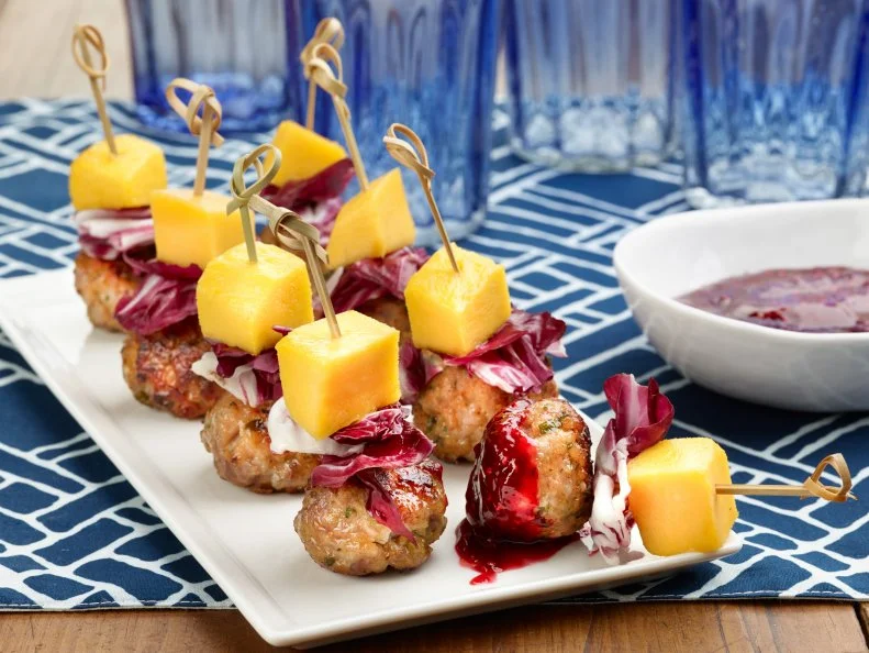 Chef Name: Giada De LaurentiisFull Recipe Name: Mini Meatballs with Raspberry-Balsamic Barbecue SauceTalent Recipe: Giada De Laurentiisâ   Mini Meatballs with Raspberry-Balsamic Barbecue Sauce, as seen on Giada at HomeFNK Recipe: Project: Foodnetwork.com, Back to School/Sandwich Central/Dinner and a Movie/SidesShow Name: Giada at HomeFood Network / Cooking Channel: Food Network