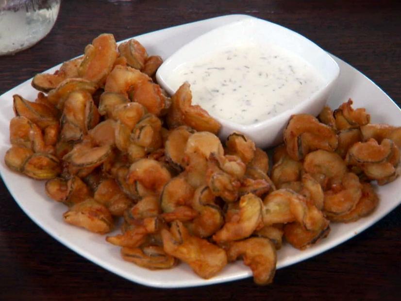 Fried Bread And Butter Pickles With Buttermilk Chive Dressing Recipe Food Network