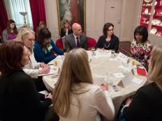 First Lady Michelle Obama participates in a “Let’s Move!” Recipe Roundtable in the China Room of the White House, Feb. 19, 2013. (Official White House Photo by Lawrence Jackson)

This official White House photograph is being made available only for publication by news organizations and/or for personal use printing by the subject(s) of the photograph. The photograph may not be manipulated in any way and may not be used in commercial or political materials, advertisements, emails, products, promotions that in any way suggests approval or endorsement of the President, the First Family, or the White House. 
