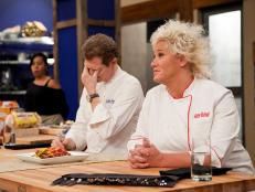 Chef Anne and Chef Bobby react to Tim Burgers dish before picking which recruits will be on which team, as seen on Food Network's Worst Cooks in America, Season 4