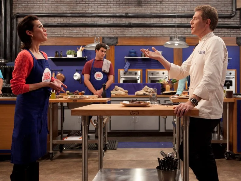 Chef Bobby Flay tasting  Carrie Lee Riggins' attempt to make Chef Flay's recipe for Tenderloin of beef with a mushroom, mustard and red wine sauce as well as Buttermilk-bacon smashed potatoes or Roasted red potatoes or Yukon gold hash. The recruits were each given sacks of potatoes and a card telling them which pototo recipe they were to make, as seen on Food Networks Worst Cooks in America, Season 4