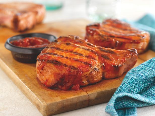 Grilled Ribeye (Rib) Pork Chops with Easy Spicy BBQ Sauce