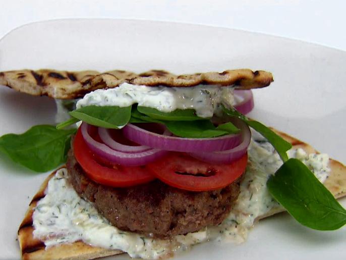 Lamb Burgers with Feta Tzatziki Spread Recipe Anne Burrell Food Network